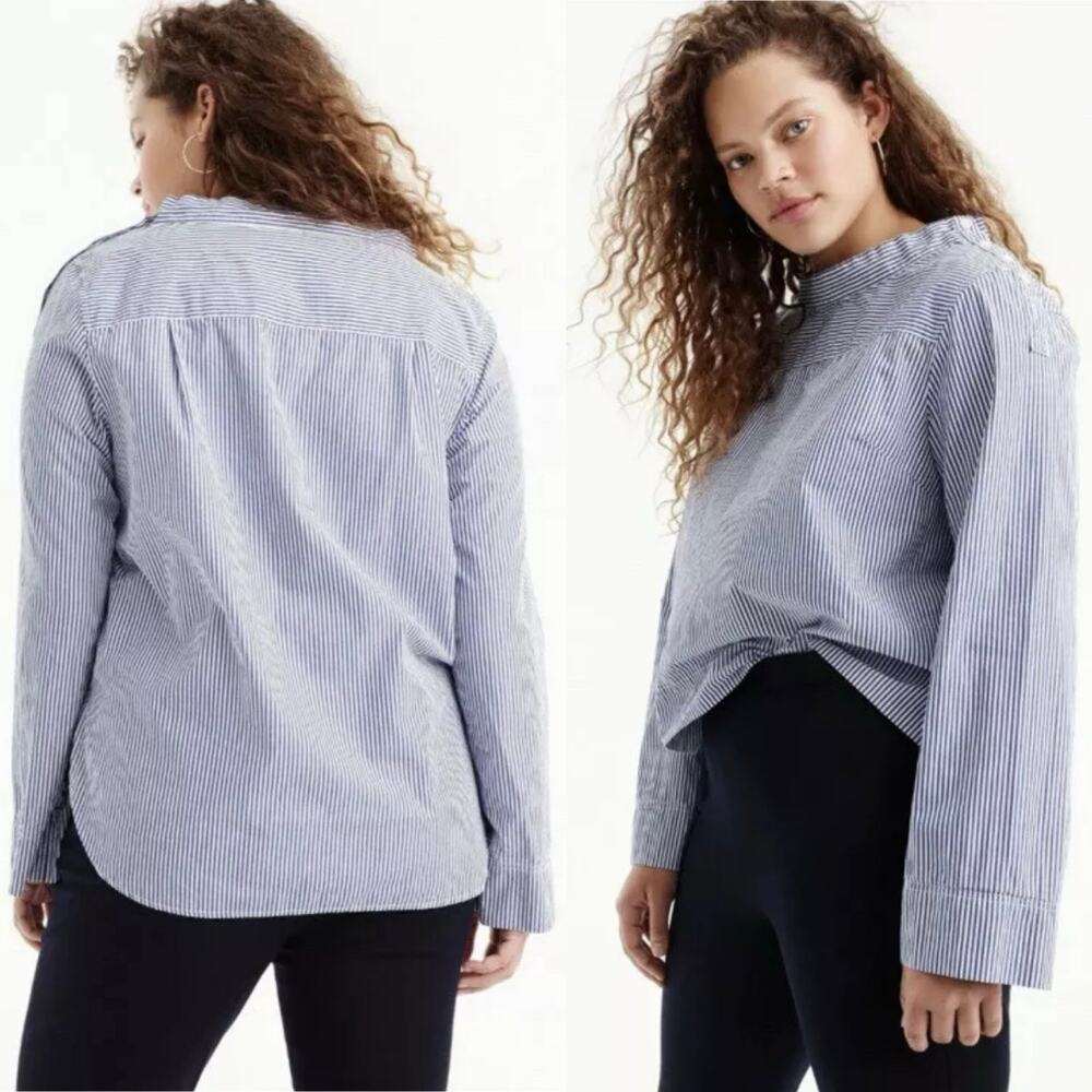 J. Crew Women's Blue Funnelneck Stripe Long Sleeves Shirt Blouse Top Size 6